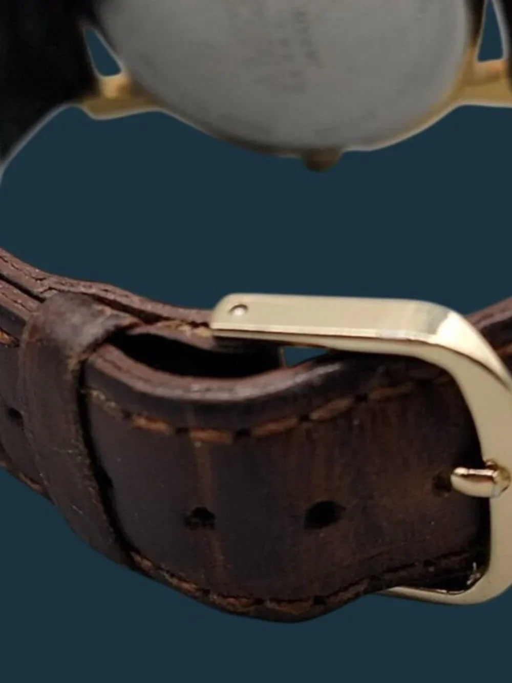 Vintage America Perry Ellis Quartz Watch 32mm Gold Case Brown Leather 7.5